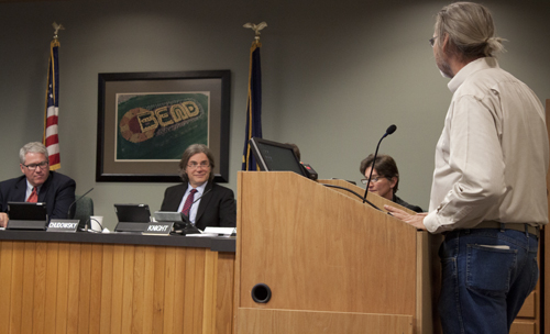 Bend Bikes member Scott Ferguson speaking to City Council
