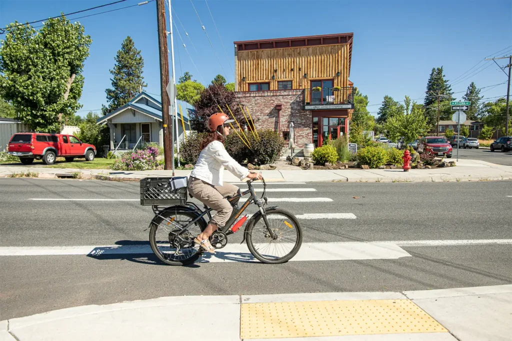 woman on an ebike